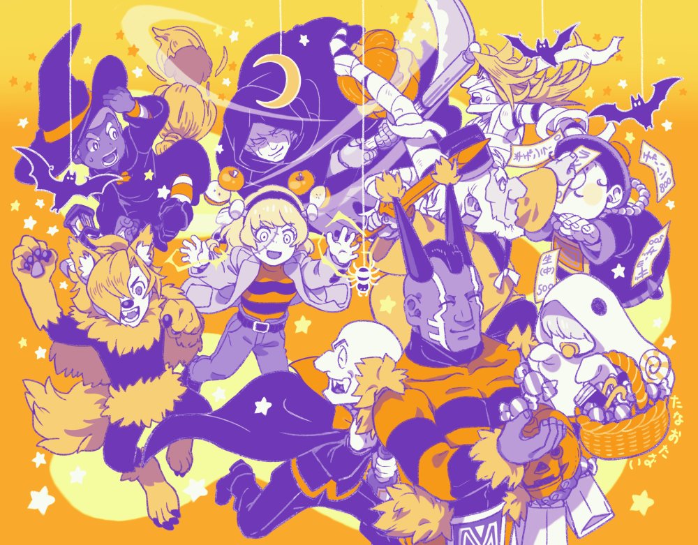 1girl albert_heinrich chang_changku cyborg_009 francoise_arnoul geronimo_jr great_britain_(cyborg_009) halloween halloween_costume hat isaac_gilmore ivan_whisky jet_link long_hair multiple_boys pyunma shimamura_joe short_hair simple_background tanaotanako