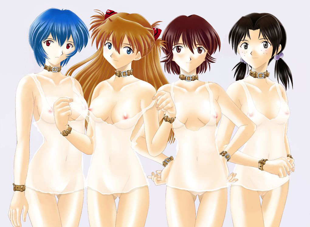 4girls :| alternate_costume animal_collar artist_request ayanami_rei babydoll bare_shoulders black_hair blue_eyes blue_hair bottomless breasts breasts_apart brown_collar brown_eyes brown_hair buckle center_opening chemise choker cleavage cleft_of_venus clenched_hand closed_mouth collar collarbone covered_navel cowboy_shot cuffs expressionless flipped_hair freckles girlfriend_of_steel grey_eyes hair_between_eyes hair_bobbles hair_ornament hand_on_own_hip hands_on_own_hips horaki_hikari interface_headset_(evangelion) kirishima_mana light_smile lineup lingerie long_hair looking_at_viewer low_twintails medium_breasts multiple_girls navel neon_genesis_evangelion neon_genesis_evangelion:_iron_maiden nipple_slip nipples no_bra no_panties parted_bangs pulling_own_clothes pussy red_eyes red_hair revealing_clothes see-through_clothes short_hair short_twintails simple_background skinny slave small_areolae small_breasts small_nipples smile souryuu_asuka_langley standing strap_pull take_your_pick thigh_gap twintails two_side_up uncensored underwear underwear_only undressing white_background wrist_cuffs