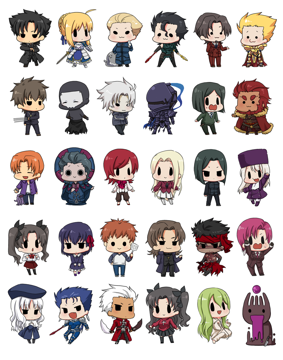6+boys 6+girls :3 age_progression aged_down ahoge angra_mainyu_(fate) artoria_pendragon_(fate) assassin_(fate/zero) bad_id bad_pixiv_id bazett_fraga_mcremitz berserker_(fate/zero) black_eyes black_keys_(type-moon) caren_hortensia carnival_phantasm child commentary_request cu_chulainn_(fate) cu_chulainn_(fate/stay_night) diarmuid_ua_duibhne_(fate) diarmuid_ua_duibhne_(lancer)_(fate) dual_persona emiya_kiritsugu emiya_shirou enkidu_(fate) everyone excalibur_(fate/stay_night) fang fate/hollow_ataraxia fate/stay_night fate/strange_fake fate/zero fate_(series) gae_buidhe_(fate) gae_dearg_(fate) gilgamesh_(fate) gilles_de_rais_(caster)_(fate) gilles_de_rais_(fate) grail-kun hachi_(gaoo) highres hisau_maiya illyasviel_von_einzbern irisviel_von_einzbern iskandar_(fate) kanshou_&amp;_bakuya_(fate) kayneth_el-melloi_archibald kotomine_kirei kotomine_kirei_(fate/zero) matou_kariya matou_sakura matou_sakura_(fate/zero) mercury_(element) monster multiple_boys multiple_girls pantyhose photoshop_(medium) polearm saber_(fate) sola-ui_nuada-re_sophia-ri spatula spear sword tentacles thighhighs tohsaka_rin tohsaka_rin_(fate/zero) tohsaka_tokiomi uryuu_ryuunosuke volumen_hydragyrum_(fate) waver_velvet weapon white_background