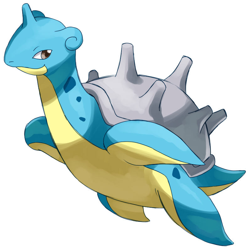 blue_skin colored_skin gen_1_pokemon good_frog grey_eyes lapras multicolored_skin nintendo no_humans pokemon pokemon_(creature) simple_background solo two-tone_skin white_background yellow_skin