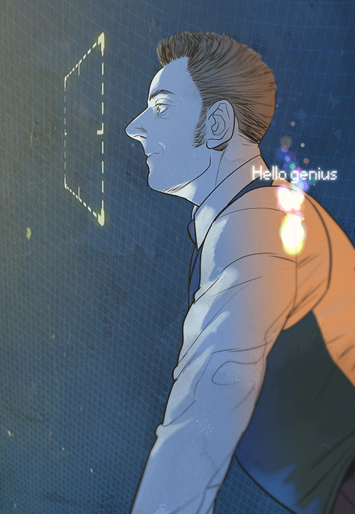1boy 1other brown_hair closed_mouth english_text from_side harold_finch_(person_of_interest) male_focus mature_male person_of_interest profile short_hair sideburns tabomi the_machine_(person_of_interest) upper_body