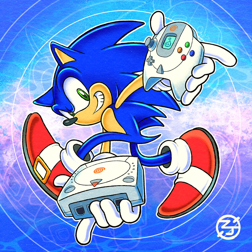 1boy animal_nose anniversary commentary controller dreamcast_controller english_commentary furry furry_male game_console game_controller green_eyes holding holding_controller holding_game_controller male_focus parody red_shoes sega_dreamcast shoes smile solo sonic_(series) sonic_adventure sonic_adventure_pose sonic_the_hedgehog the_congressman