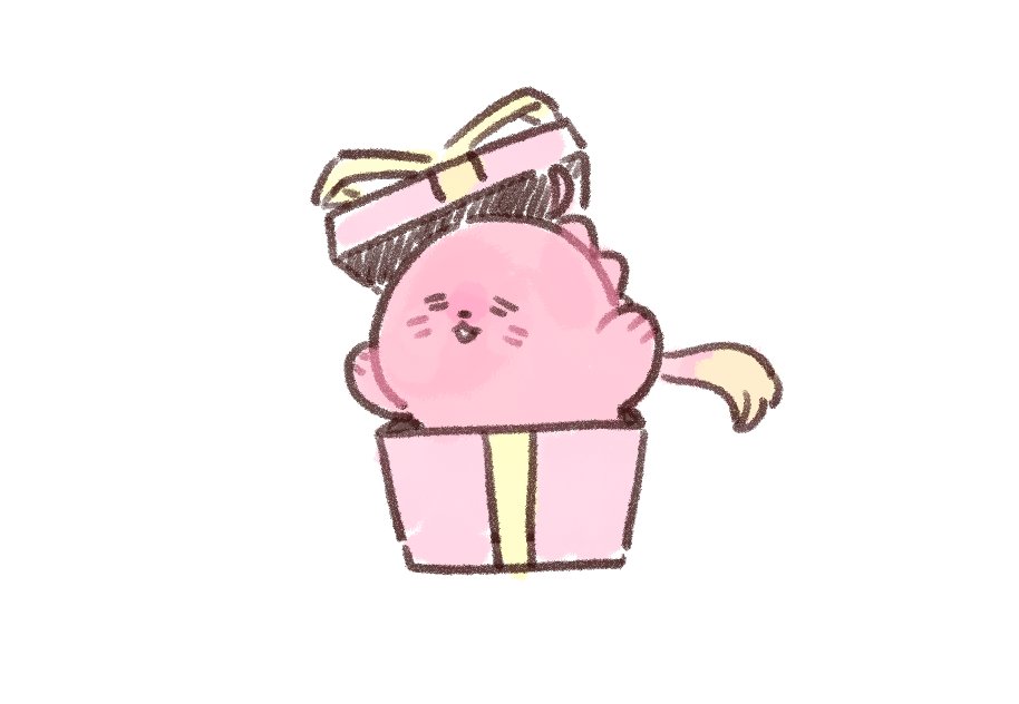 :d =_= animal animal_focus animalization anyoji_hime basil_(wgh0anzdple3asf) box closed_eyes commentary_request facing_viewer gift gift_box in_box in_container korean_commentary link!_like!_love_live! love_live! multi-tied_hair no_humans open_mouth ponytail seal_(animal) simple_background smile solo virtual_youtuber white_background