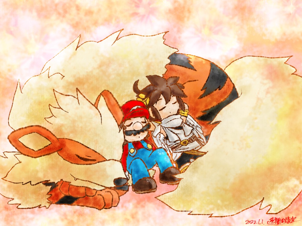 2boys armpits artist_request brown_hair facial_hair gloves hat kid_icarus kid_icarus_uprising mario mario_(series) messy_hair multiple_boys mustache nintendo overalls pit_(kid_icarus) pokemon red_shirt shirt shoes shorts sleeping super_mario_bros._1 super_smash_bros. tight_clothes tight_shirt toga