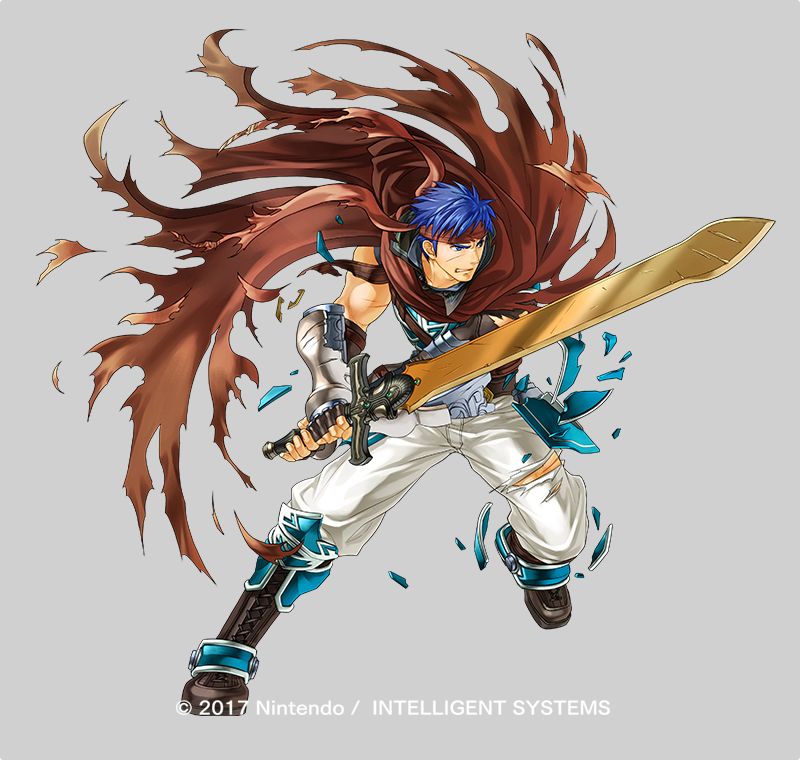 1boy blue_eyes cape fingerless_gloves fire_emblem fire_emblem:_path_of_radiance fire_emblem:_radiant_dawn full_body gloves headband holding holding_sword holding_weapon ike_(fire_emblem) ike_(vanguard_legend)_(fire_emblem) kita_senri looking_at_viewer male_focus nintendo official_art pants simple_background solo standing sword weapon white_pants