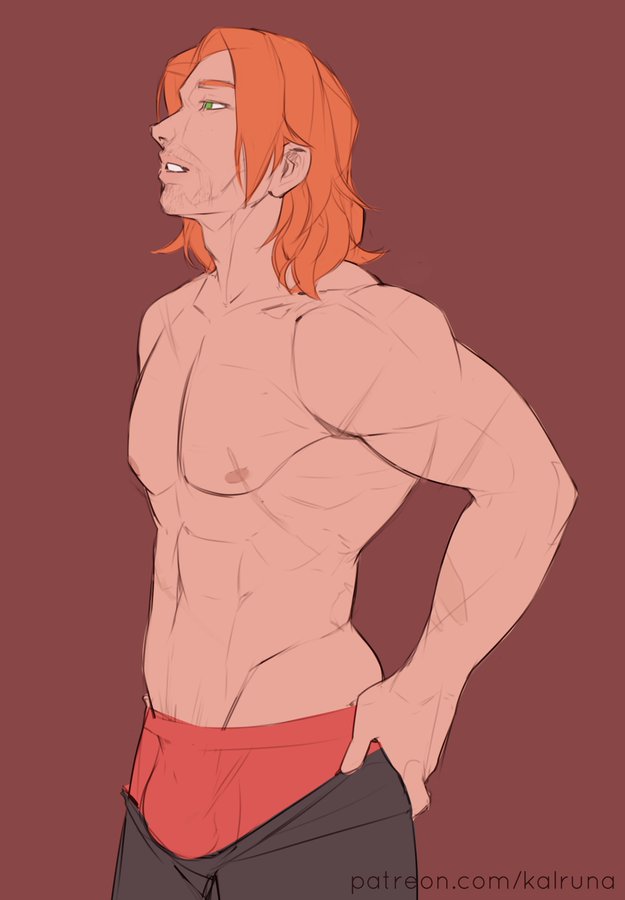 1boy dc_comics kalruna male_underwear muscular muscular_male orange_hair roy_harper topless_male underwear