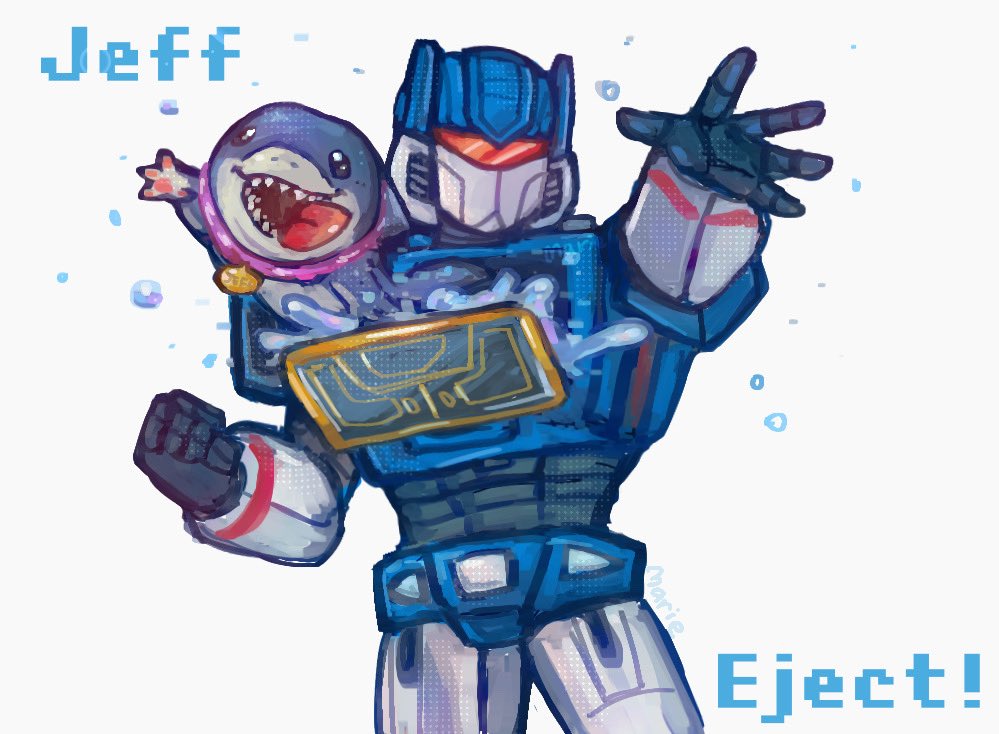 animal decepticon jeff_(marvel) looking_at_viewer mariedoodles marvel marvel_rivals mecha no_humans open_mouth red_eyes robot science_fiction shark smile soundwave_(transformers) transformers transformers_one water weapon
