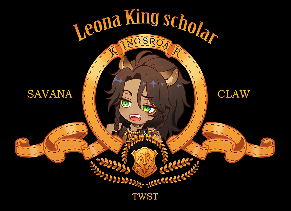 1boy animal_ears black_gloves braid brown_hair chibi commentary_request dark-skinned_male dark_skin derivative_work fangs gloves green_eyes leona_kingscholar lion_boy lion_ears long_hair male_focus metro-goldwyn-mayer rezigigasunoyume scar scar_across_eye scar_on_face sleeveless sleeveless_jacket slit_pupils solo twin_braids twisted_wonderland