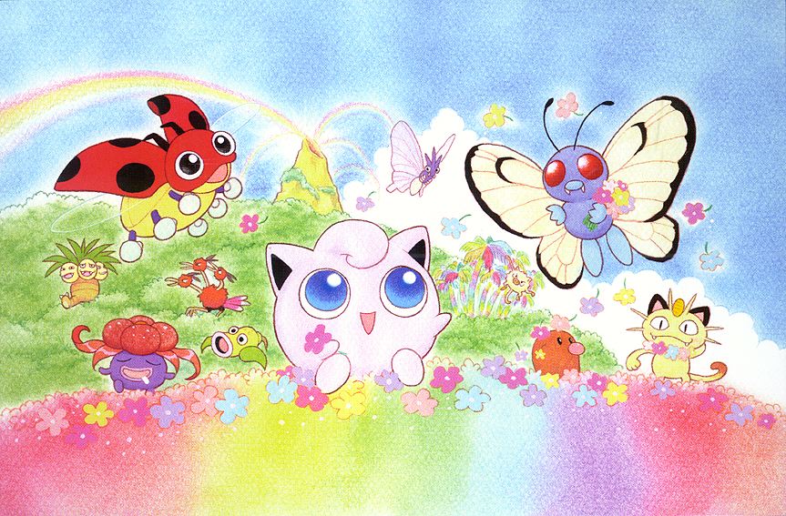 :3 :d :o blue_eyes blue_flower blue_sky butterfree closed_eyes closed_mouth coin day diglett dodrio drooling exeggutor fangs field flower flower_field flower_necklace flying fukuyama_keiko game_freak gen_1_pokemon gen_2_pokemon gloom_(pokemon) gold holding holding_flower jewelry jigglypuff koban_(gold) ledyba mankey meowth multiple_heads necklace nintendo no_humans official_art open_mouth outdoors palm_tree pink_flower pokemon pokemon_(creature) pokemon_focus pokemon_tcg purple_flower rainbow sky smile third-party_source tree venomoth volcano weepinbell white_flower yellow_flower
