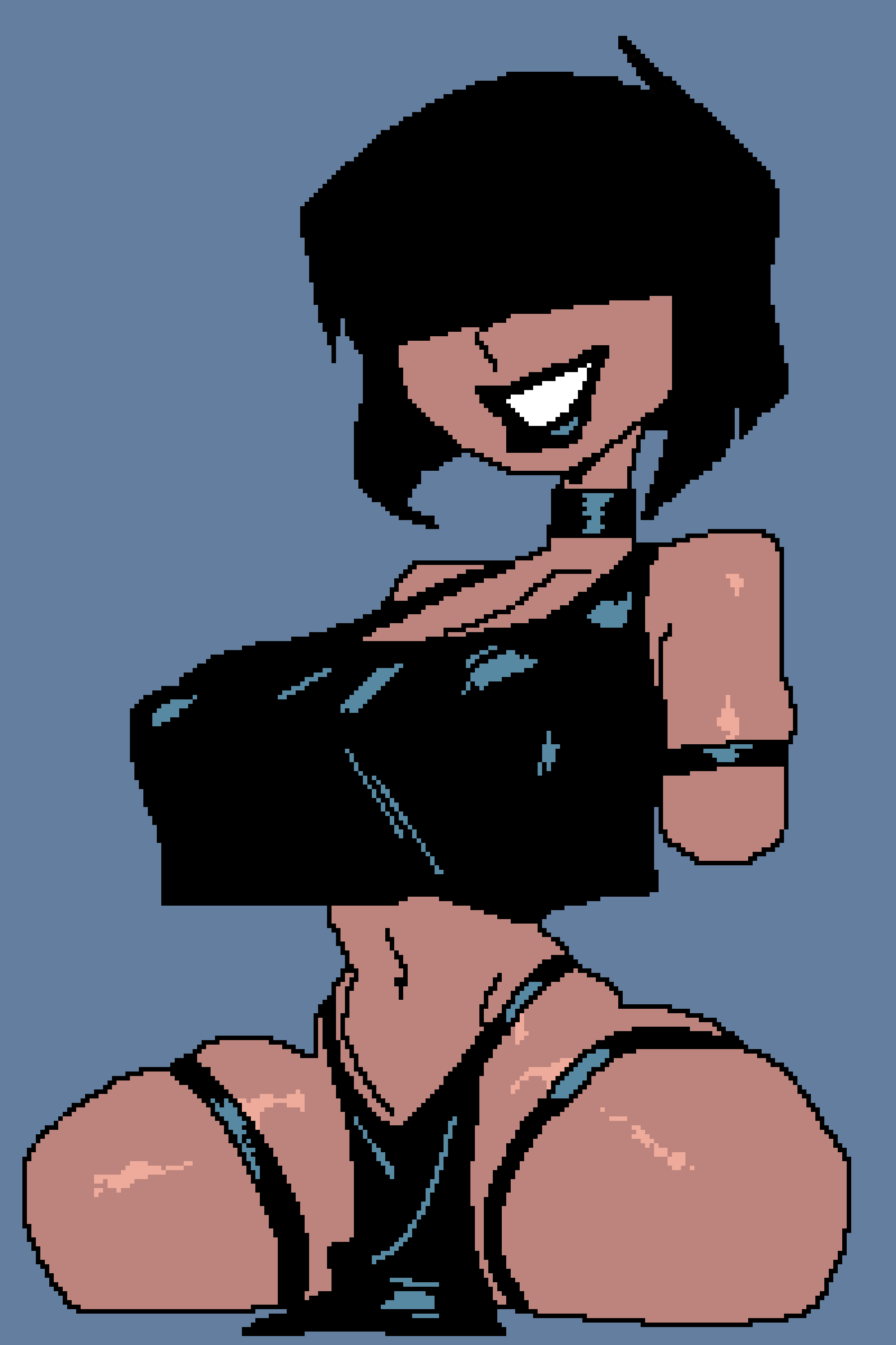 1girl absurdres amputee armless_amputee black_hair black_lips crop_top dark-skinned_female dark_skin highres legless_amputee pixel_art pxfx123 quadruple_amputee self-upload short_hair solo tagme