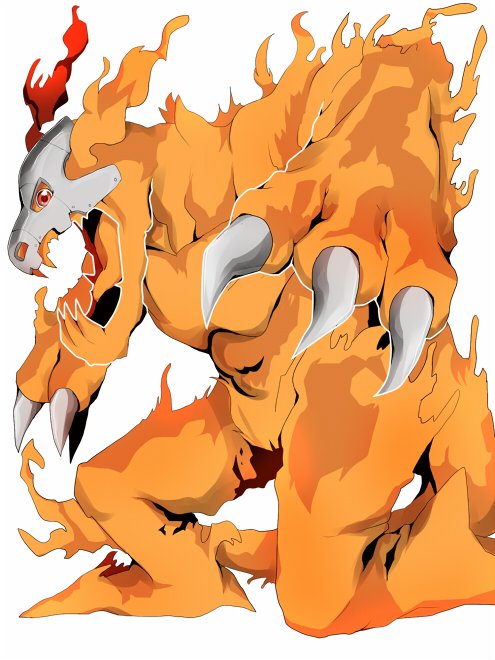 armor digimon digimon_(creature) fire flarelizamon sharp_teeth solo teeth
