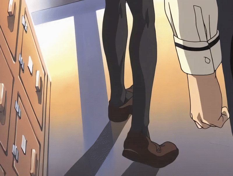 00s 1boy 1girl 2001 animated animated_gif anime_screenshot bible_black bible_black_night_of_the_walpulgiss black_thighhighs bow bowtie breasts brown_hair green_eyes hair_ornament imari_kurumi large_breasts long_hair minase_taki necktie red_bow red_bowtie red_skirt school_uniform shirt shoes short_hair side_ponytail skirt socks sunset tagme thighhighs