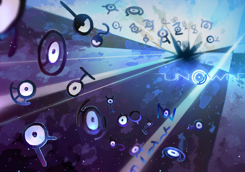 bad_id bad_pixiv_id blurry blurry_background character_name commentary_request game_freak gen_2_pokemon glowing half-closed_eye looking_at_viewer nagakura_(seven_walkers) nintendo no_humans pokemon pokemon_(creature) single_eye unown unown_! unown_? unown_a unown_b unown_c unown_h unown_k unown_l unown_n unown_q unown_r unown_s unown_t unown_u unown_x unown_y