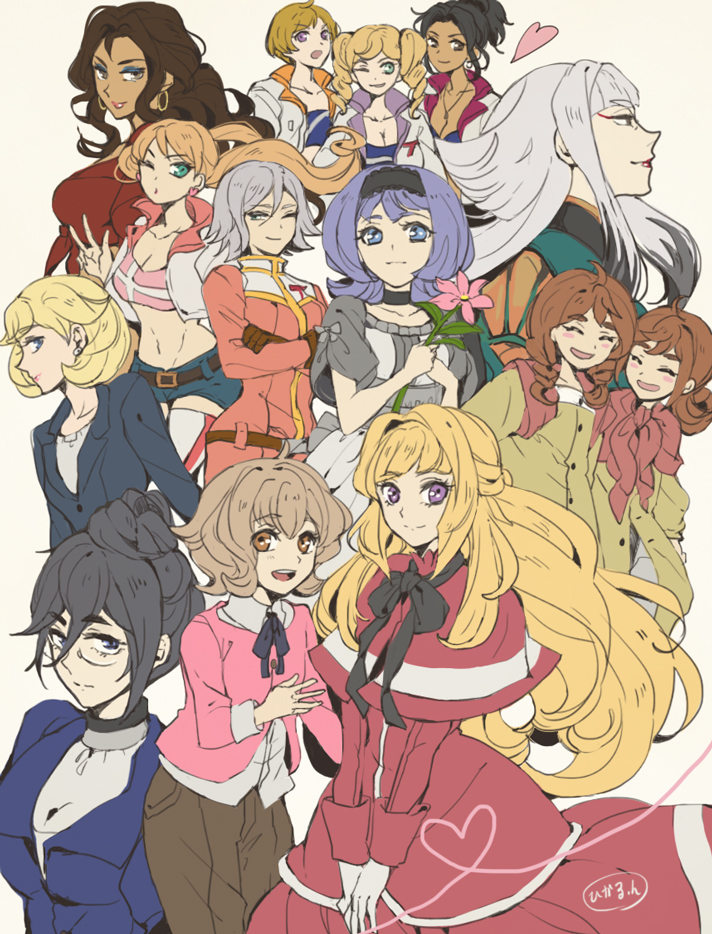 6+girls ahoge almiria_bauduin amida_arca atra_mixta azee_gurumin bad_id bad_pixiv_id bilt_turbine black_hair blonde_hair blue_eyes brown_hair carta_issue chloe_turbine cookie_griffon cracker_griffon dark-skinned_female dark_skin dress earrings eco_turbine eyebrows flower fumitan_admoss glasses green_eyes grey_hair gundam gundam_tekketsu_no_orphans hairband hara_hikaru heart heart_of_string jewelry kudelia_aina_bernstein lafter_frankland long_hair long_sleeves merribit_stapleton multiple_girls ponytail purple_eyes purple_hair red_eyes short_hair siblings sisters smile thick_eyebrows twins twintails very_long_hair