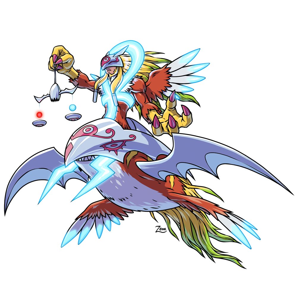 1boy armor claws digimon digimon_(creature) fusion holsmon male_focus oridigi original shadramon solo wings