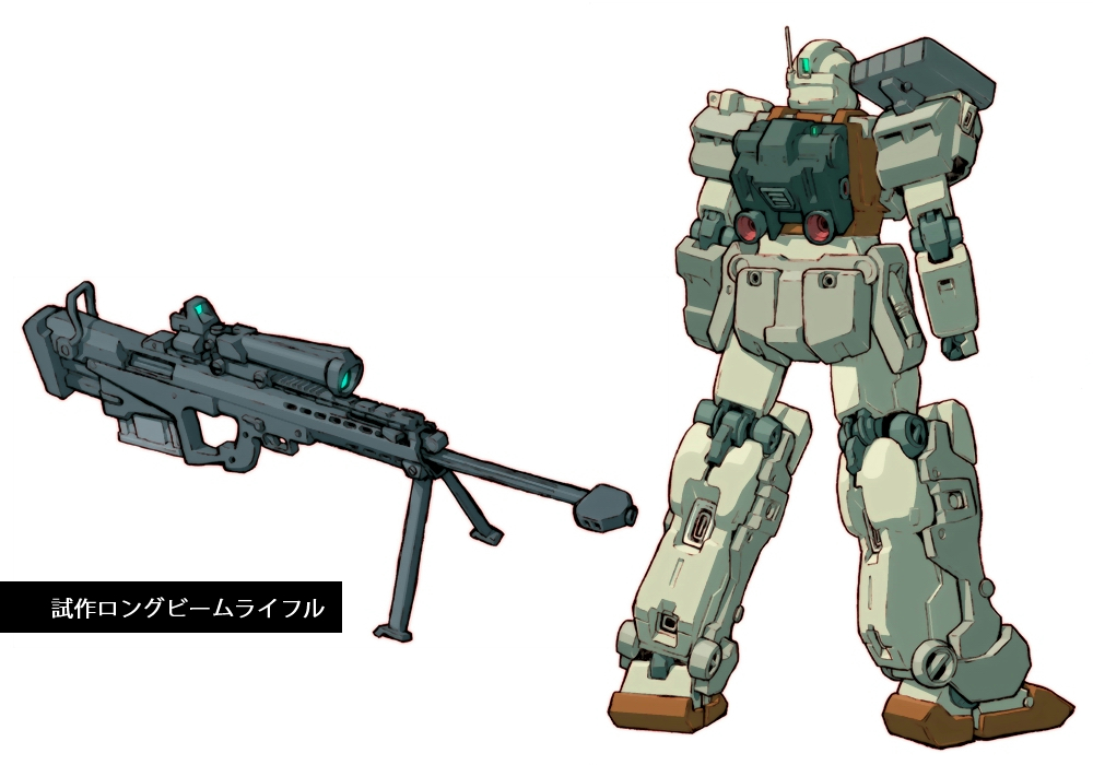 back bullpup color_variation colored_lineart commentary_request earth_federation gm_(mobile_suit) gm_sniper gun gundam machinery mecha mecha_focus mobile_suit multiple_views no_humans original radio_antenna redesign rifle robot science_fiction scope sniper_rifle tessaku_ro thrusters translation_request vernier_thrusters weapon white_background