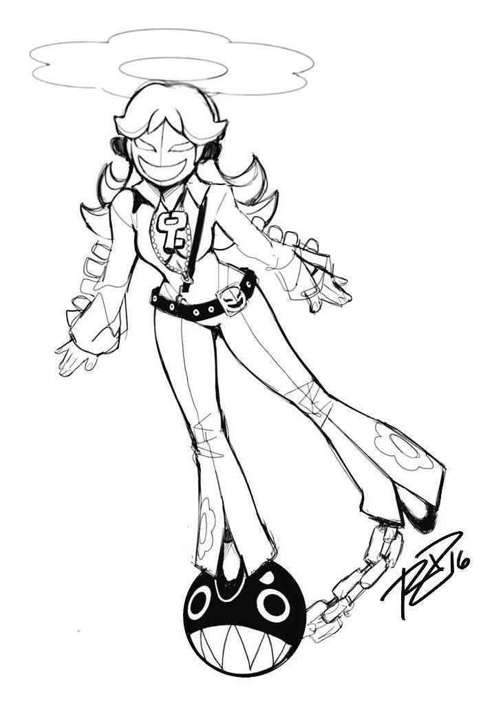 1girl breasts chain_chomp cleavage cosplay full_body grin guilty_gear guilty_gear_xrd jack-o&#039;_valentine jack-o&#039;_valentine_(cosplay) key long_hair mario_(series) mask monochrome nintendo phanto princess_daisy robaato smile super_mario_bros._1 super_mario_bros._2 super_mario_land tomboy
