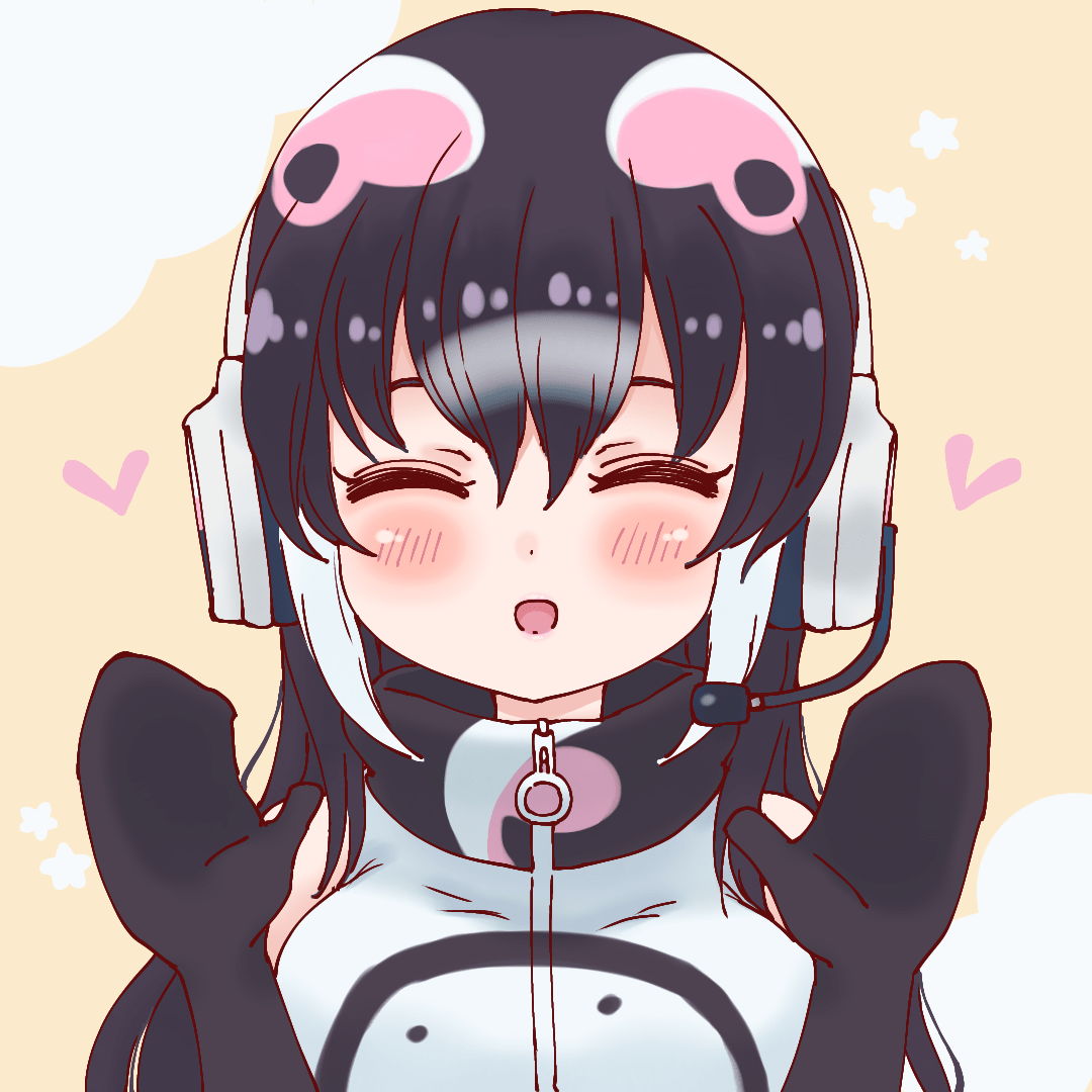 1girl african_penguin_(kemono_friends) black_hair cthun_n kemono_friends kemono_friends_v_project long_hair looking_at_viewer penguin_girl simple_background smile solo straight_hair upper_body virtual_youtuber