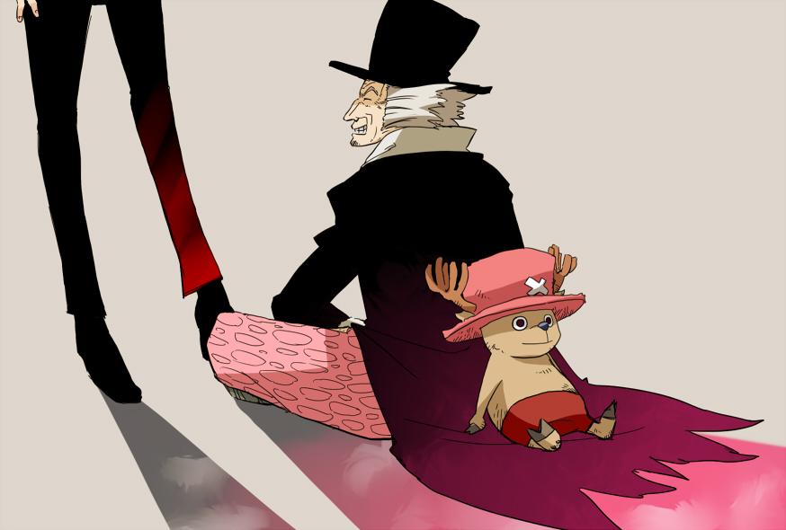2boys back-to-back doctor dr._hiluluk dr._kureha drum_island father_and_son hat male_focus multiple_boys one_piece reindeer sitting smile tony_tony_chopper top_hat x_(symbol)