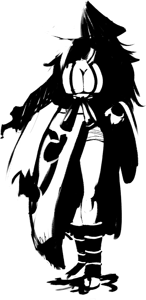 baiken breasts cleavage faceless full_body guilty_gear gutsbro hat large_breasts monochrome sandals simple_background white_background