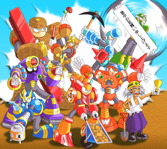 1boy beard capcom charge_man crystal_man dr._wily_(mega_man) facial_hair flower gravity_man gyro_man harpoon helmet joints mega_man_(classic) mega_man_(series) mega_man_5 napalm_man old old_man robot robot_ears robot_joints rose shovel star_man_(mega_man) stone_man water wave_man