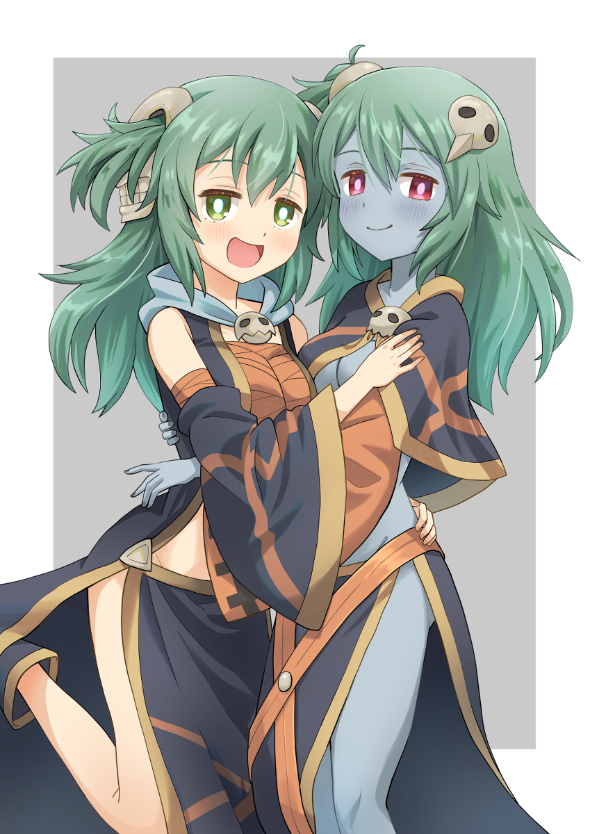 2girls groin haniwa_(leaf_garden) highres multiple_girls smile tagme