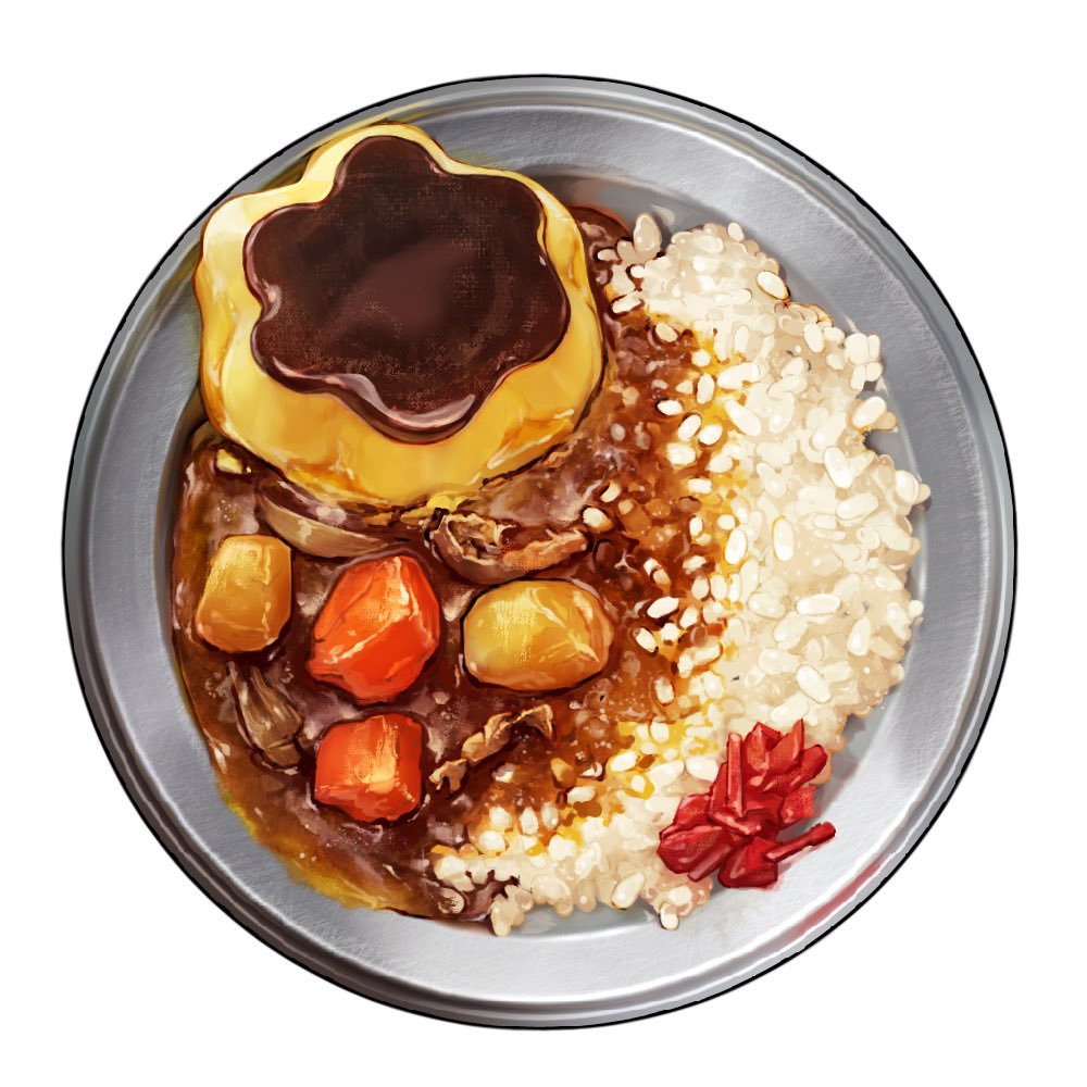 bowl carrot commentary curry curry_rice food food_focus gravy mkr_(wepn3428) no_humans original potato pudding rice simple_background symbol-only_commentary tagme white_background