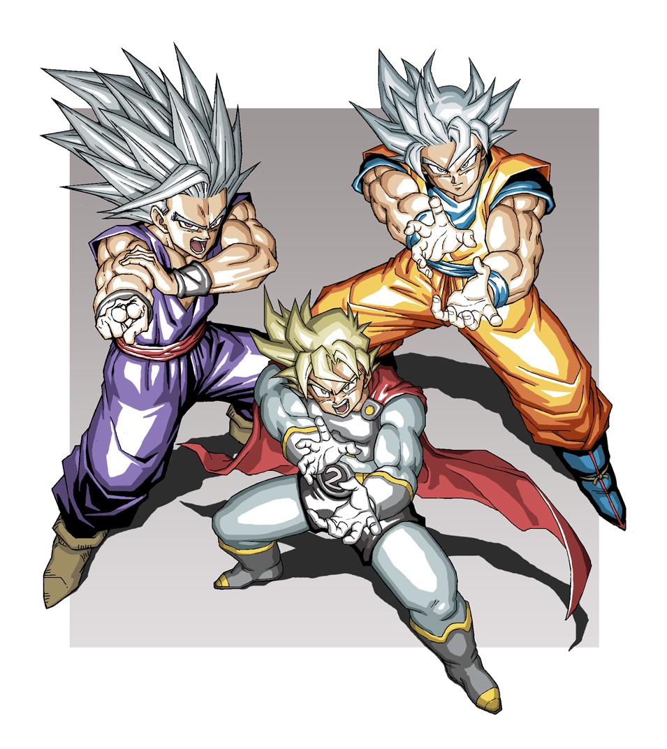 3boys armor black_boots blonde_hair blue_boots blue_sash blue_shirt bodysuit boots breastplate brothers cape commentary_request dougi dragon_ball dragon_ball_super dragon_ball_super_super_hero father_and_son full_body gohan_beast goku_day grey_bodysuit kamehameha_(dragon_ball) makankousappou male_focus medium_hair multiple_boys muscular muscular_male n_(n14542698) open_mouth orange_pants orange_shirt pants powering_up purple_pants purple_shirt red_cape red_eyes saiyaman_x-2 sash shirt short_hair siblings single_bang solo son_gohan son_goku son_goten super_saiyan super_saiyan_1 ultra_instinct v-neck white_eyes white_hair