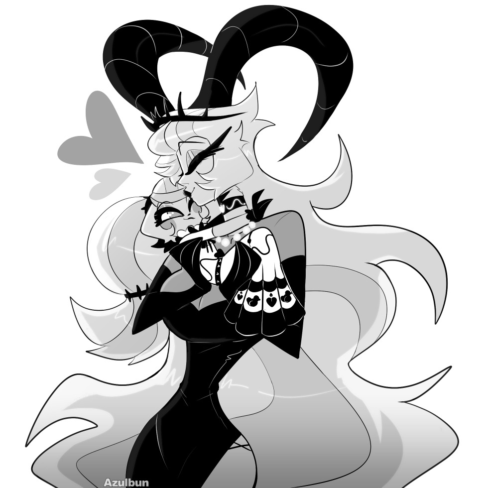 2girls azulbun black_dress charlie_morningstar child crown demon_girl demon_horns dress hazbin_hotel horns lilith_(hazbin_hotel) long_hair mother_and_daughter multiple_girls side_slit very_long_hair