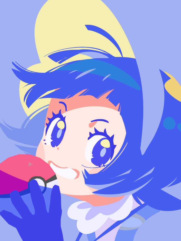 1girl black_gloves black_hair blush blush_stickers bonnet commentary_request eyelashes gloves grey_background holding holding_poke_ball logi_bunbukucha nintendo poke_ball poke_ball_(basic) pokemon pokemon_sv poppy_(pokemon) short_hair simple_background smile solo