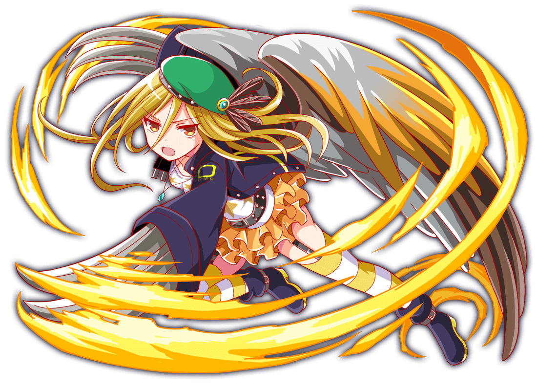1girl amulet anime_coloring anklet aqua_gemstone artist_request attack_trail belt belt_boots belt_buckle belt_collar beret bird_wings black_belt black_boots black_collar black_feathers black_garter_straps black_sleeve_cuffs black_sleeves black_straps boots breasts brown_feathers brown_wings buckle claws collar crash_fever dot_nose dual_wielding eyelashes feathered_wings feathers frilled_skirt frills full_body game_cg garter_straps green_hat grey_wings hair_between_eyes hat hat_feather high_collar holding horizontal-striped_thighhighs horus_(crash_fever) jacket jewelry layered_skirt leather leather_jacket long_hair looking_at_viewer medium_breasts miniskirt necklace number_print numbered official_art open_mouth orange_eyes orange_skirt outline print_shirt print_sleeves punk red_outline shirt simple_background skirt sleeve_cuffs sleeves_past_fingers sleeves_past_wrists smile solo square square_print star_(symbol) star_print straight_hair streetwear striped_clothes striped_thighhighs tachi-e teardrop-shaped_gem thighhighs third-party_source transparent_background two-sided_fabric two-sided_jacket two-tone_wings v-shaped_eyebrows very_long_sleeves weapon white_shirt white_thighhighs wings yellow_outline yellow_thighhighs