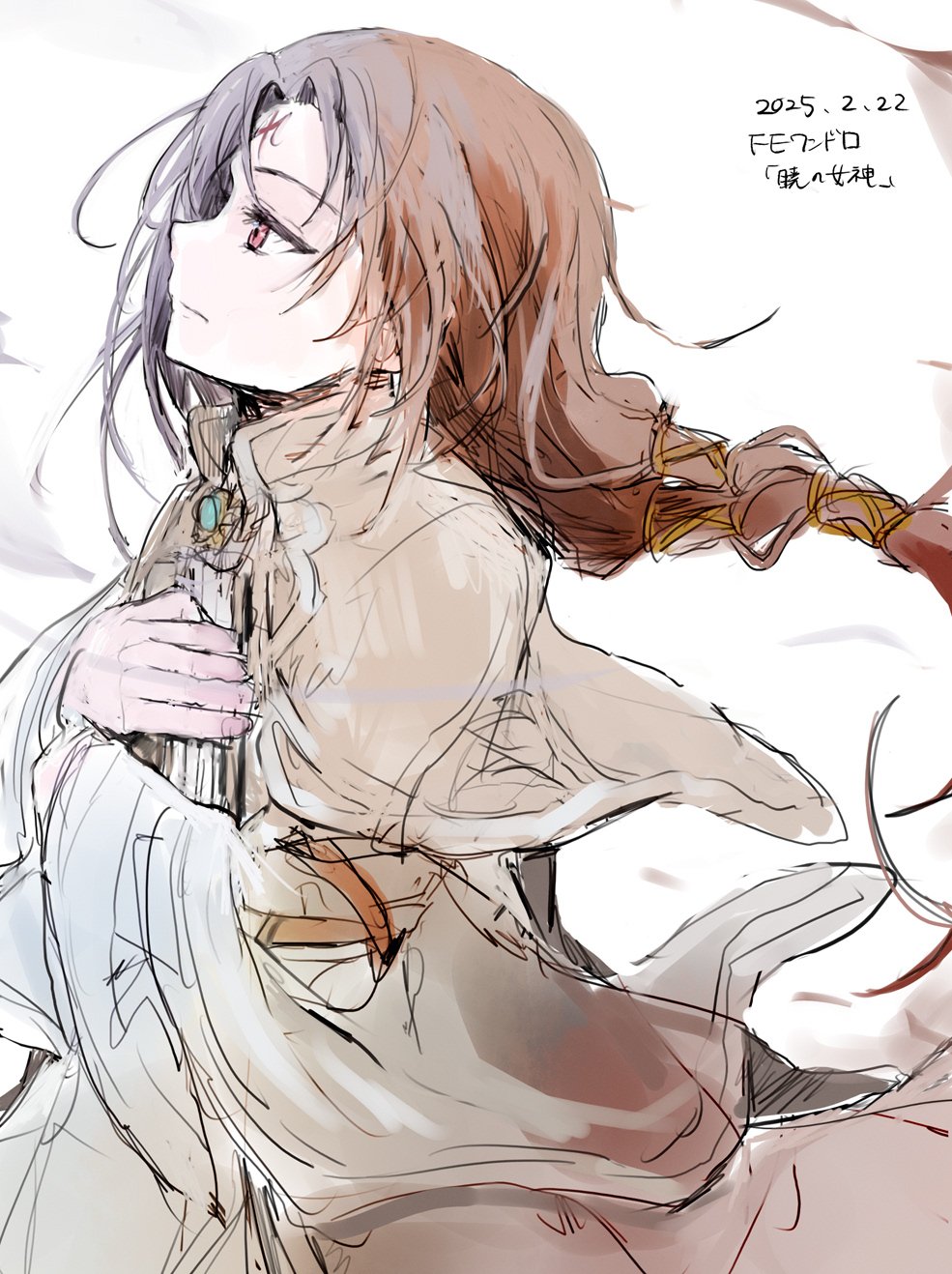 1boy book commentary_request dated facial_mark fire_emblem fire_emblem:_radiant_dawn forehead_mark highres holding holding_book long_hair male_focus nintendo one-hour_drawing_challenge profile red_eyes rennnge sio_beyond solo soren_(fire_emblem) soren_(radiant_confidant)_(fire_emblem)