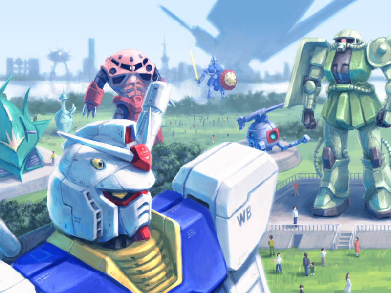 1970s_(style) 1980s_(style) ball_(gundam) big_zam colony_drop elmeth gundam gyan mecha mobile_suit_gundam oldschool retro_artstyle robot rx-78-2_gundam space_habitat tagme z&#039;gok z&#039;gok_char_custom zaku zaku_ii