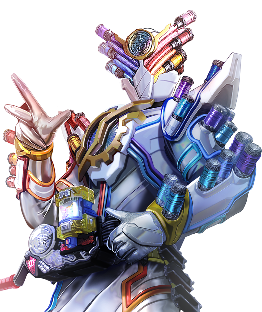 1boy armor belt bodysuit build_driver fullbottle genius_form genius_fullbottle gloves helmet kamen_rider kamen_rider_build kamen_rider_build_(series) male_focus masukudo_(hamamoto_hikaru) rider_belt shoulder_armor solo standing tokusatsu upper_body white_bodysuit