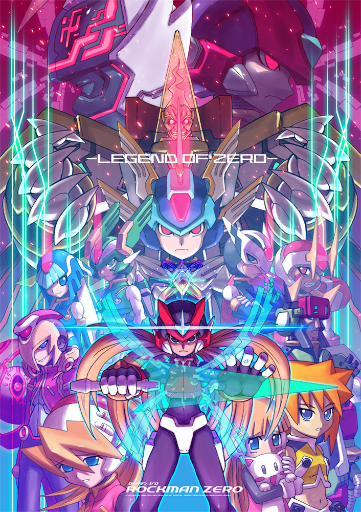 4girls 6+boys alouette_(mega_man) android armor black_eyes blonde_hair blue_armor blue_eyes blue_helmet ciel_(mega_man) copy_x_(mega_man) craft_(mega_man) dark-skinned_male dark_skin dr._weil_(mega_man) elpizo_(mega_man) facial_mark fairy_leviathan_(mega_man) fighting_fefnir_(mega_man) green_armor green_helmet group_picture helmet hi-go! hidden_phantom_(mega_man) horns mega_man_(series) mega_man_zero_(series) multiple_boys multiple_girls ninja omega_(mega_man) red_armor red_eyes red_helmet red_scarf sage_harpuia_(mega_man) scarf winged_helmet zero(z)_(mega_man) zero_(mega_man)