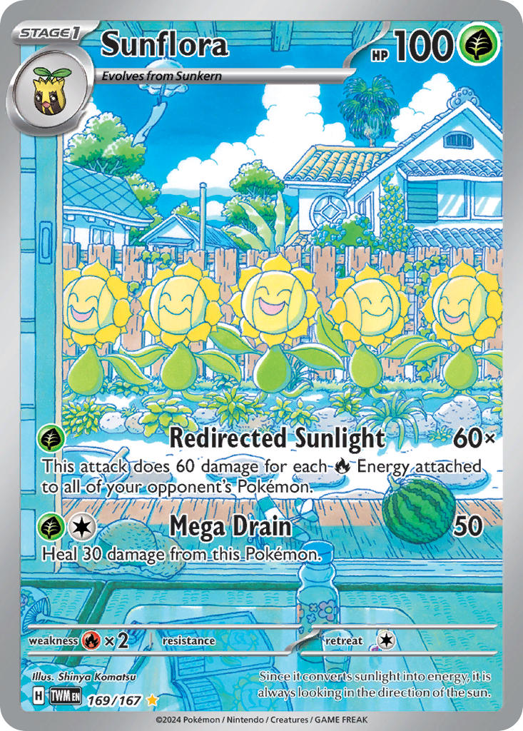 artist_name blue_sky bottle card_(medium) character_name closed_eyes closed_mouth cloud company_name copyright_name copyright_notice day english_text fence food fruit gen_2_pokemon hand_fan hat house komatsu_shinya nintendo no_humans official_art open_mouth plant pokemon pokemon_(creature) pokemon_card pokemon_focus pokemon_tcg sky smile straw_hat sunflora sunkern third-party_source trading_card tree unworn_hat unworn_headwear watermelon wind_chime window wooden_fence