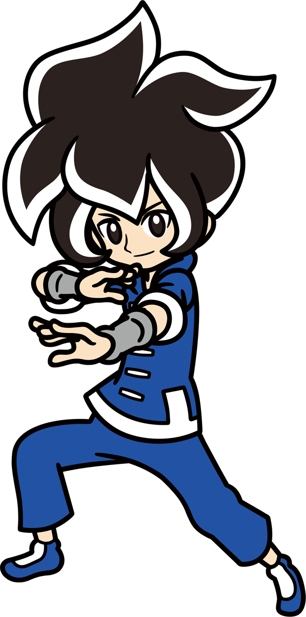 1boy black_hair closed_mouth highres loose_pants martial_arts_jacket metal_wrist_cuffs nintendo shoes short_sleeves warioware white_hair_tips young_cricket_(warioware)