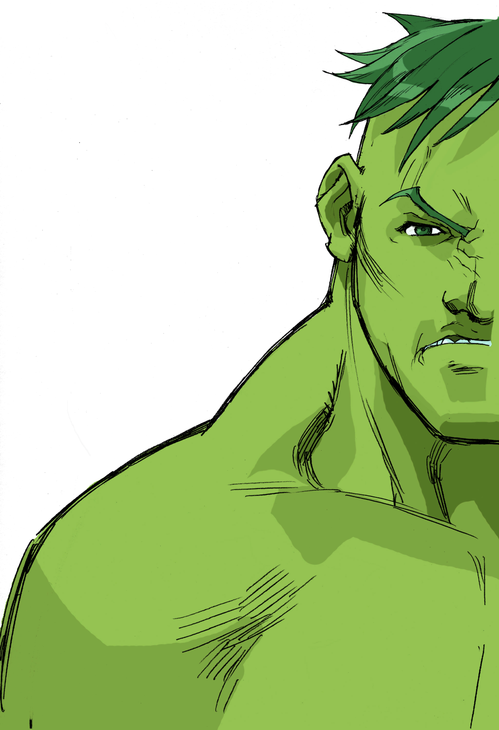 1boy bengus capcom close-up colored_skin game_cg green_hair green_skin highres hulk male_focus marvel marvel_vs._capcom muscular muscular_male non-web_source official_art portrait solo teeth upper_body white_background
