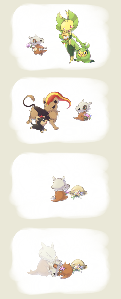 bone comic cubone flower gen_1_pokemon gen_5_pokemon gen_6_pokemon ghost leavanny litleo marowak mother&#039;s_day nintendo no_humans pokemon pokemon_(creature) pyroar pyroar_(female) sewaddle swadloon
