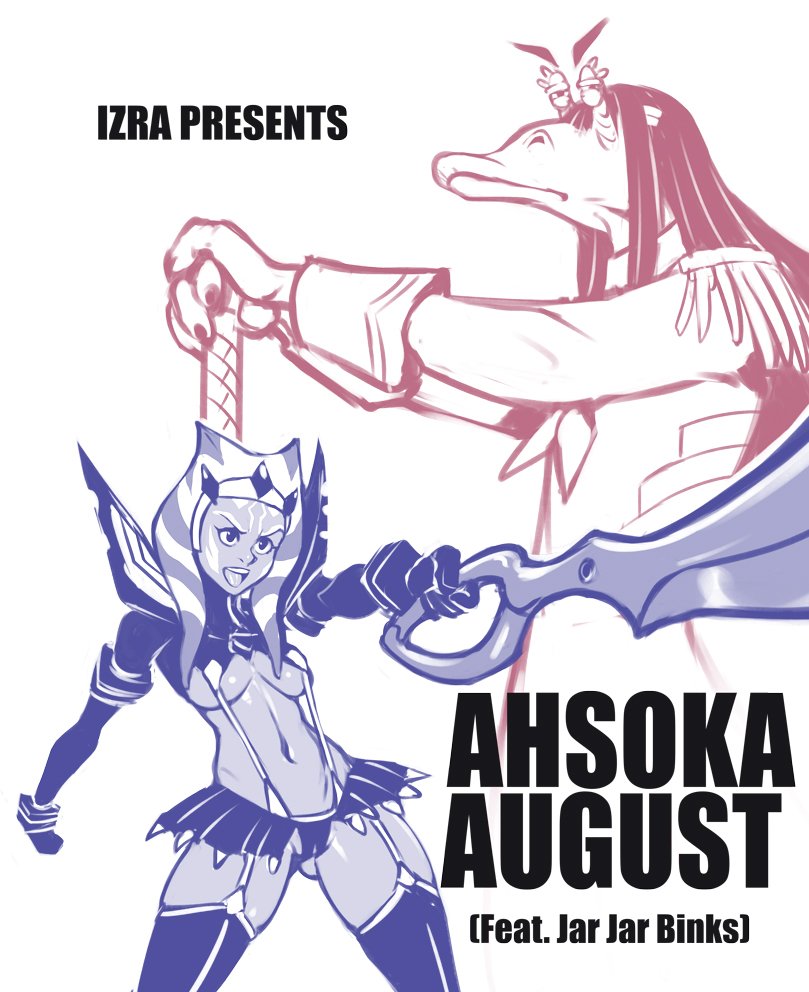 1boy 1girl ahsoka_tano breasts cosplay izra jar-jar_binks kill_la_kill kiryuuin_satsuki_(cosplay) legs matoi_ryuuko_(cosplay) parody star_wars star_wars:_the_clone_wars