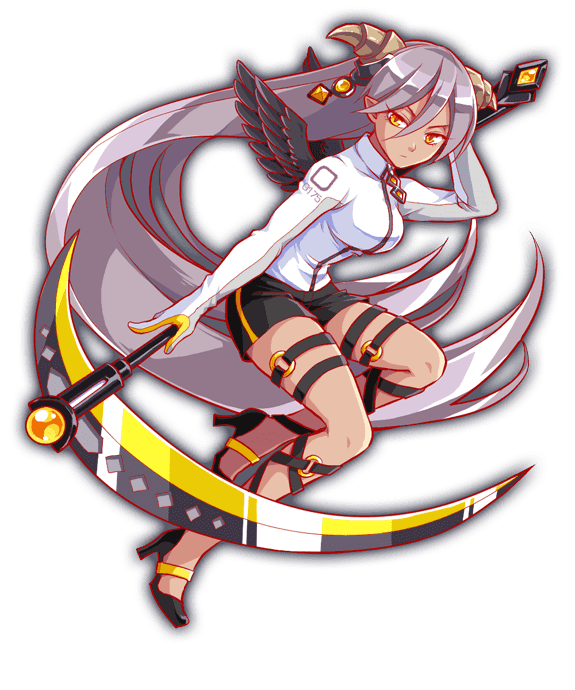 angel_wings anime_coloring arm_behind_head artist_request baphomet_(crash_fever) black_footwear black_straps black_wings breasts brown_horns closed_mouth collar collared_jacket crash_fever cross-laced_clothes cross-laced_legwear dark-skinned_female dark_skin frown full_body game_cg grey_hair hair_between_eyes holding holding_scythe horns jacket large_breasts legs_apart long_hair looking_to_the_side low_horns lowered_eyelids mini_wings number_print numbered o-ring o-ring_legwear o-ring_thigh_strap official_art outline pointy_ears print_sleeve_cuffs red_outline scythe short_shorts shorts simple_background sleeves_past_fingers sleeves_past_wrists solo square square_print straight_hair strappy_heels tachi-e thigh_strap third-party_source transparent_background turtleneck turtleneck_jacket very_long_hair very_long_sleeves white_collar white_jacket white_sleeves wings yellow_eyes zipper zipper_pull_tab