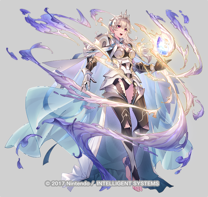 1girl armor aura black_leotard breasts cape cleavage female_corrin_(fire_emblem) female_corrin_(silent_bloodline)_(fire_emblem) crown dress essual_(layer_world) fire_emblem fire_emblem_fates fire_emblem_heroes frills full_body gloves hair_between_eyes hair_ornament jewelry leotard long_dress long_hair looking_at_viewer medium_breasts nintendo official_alternate_costume official_art pointy_ears power queen red_eyes see-through_clothes shoulder_armor solo stirrup_legwear tiara toeless_legwear white_hair