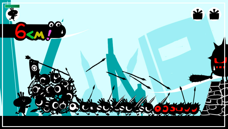 aasu battle crossover earth_kai fake_screenshot flag katamari_damacy no_humans parody patapon polearm spear sword the_prince weapon
