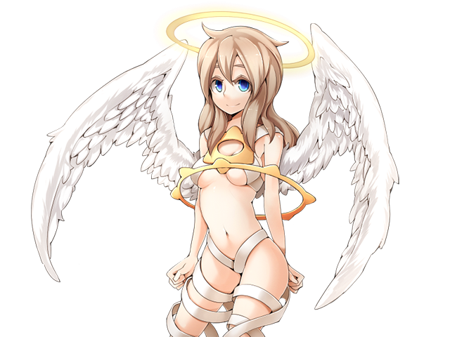 1girl angel angel_wings arms_at_sides blonde_hair blue_eyes breasts closed_mouth feathered_wings frfr game_cg halo hexagram large_breasts light_smile lucifina_(mon-musu_quest!) mon-musu_quest! mon-musu_quest:_paradox naked_ribbon navel nose ribbon star_of_david thighs white_ribbon white_wings wings yellow_halo