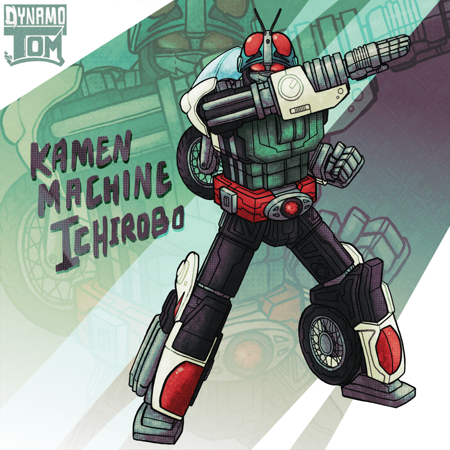 1boy antennae armor belt bug compound_eyes crossover cyclone_(kamen_rider) grasshopper green_armor henshin_pose insect kamen_rider kamen_rider_(1st_series) kamen_rider_1 motor_vehicle motorcycle rider_belt solo thedynamotom tokusatsu transformers typhoon_(kamen_rider)