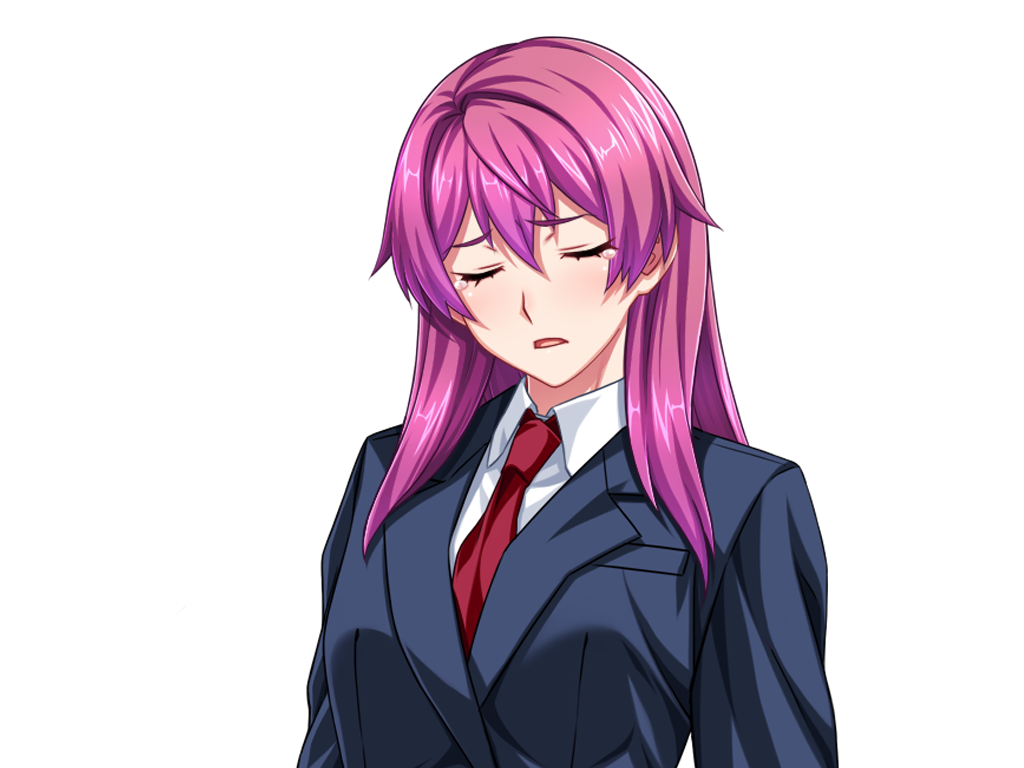 1girl black_jacket blue_jacket blush closed_eyes collared_shirt crying formal_clothes gentle_sasaki hair_between_eyes jacket long_hair necktie non-web_source open_mouth pink_hair purple_hair red_necktie shindou_hatsune shirt solo soukou_senki_prism_reica suit tears transparent_background upper_body white_shirt