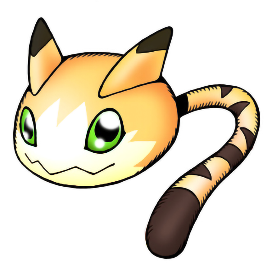 cat digimon digimon_(creature) digimon_adventure_tri. green_eyes meicoomon_baby simple_background solo tail white_background