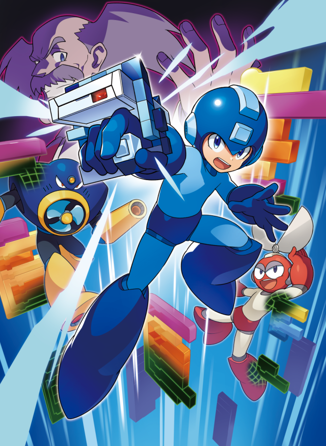 4boys :d air_man android arm_cannon black_bodysuit blue_bodysuit blue_footwear blue_gloves blue_headwear blue_helmet bodysuit boots commentary_request cut_man dr._wily_(mega_man) facial_hair fingernails floating glint gloves grey_bodysuit grey_hair grin hand_up helmet holding kin_niku male_focus mega_man_(character) mega_man_(classic) mega_man_(series) mega_man_1 mega_man_2 motion_lines multiple_boys mustache official_art old old_man open_mouth outline red_eyes red_footwear red_gloves red_outline rockman_(game) short_hair smile speed_lines teeth upper_teeth_only weapon yellow_boots