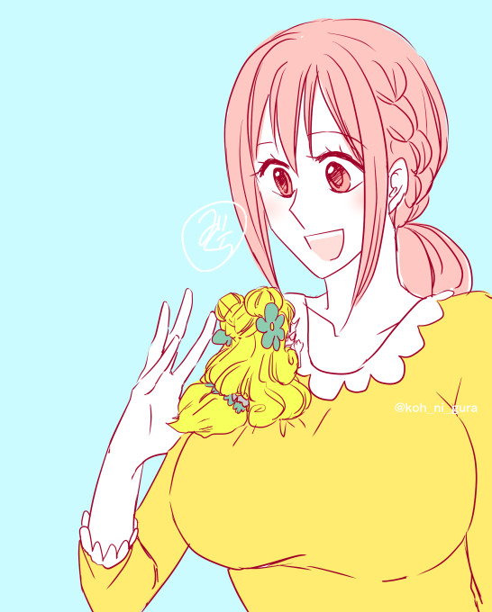 2girls blonde_hair braid breasts female_focus large_breasts long_hair mansherry_(one_piece) multiple_girls niigura_koh one_piece pink_hair rebecca_(one_piece) smile