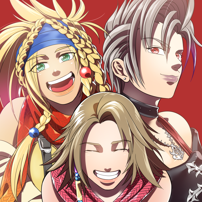 00s 3girls bad_id bad_pixiv_id blonde_hair brown_hair final_fantasy final_fantasy_x final_fantasy_x-2 grey_hair monoheiya multiple_girls paine paine_(ff10) rikku_(ff10) yuna yuna_(ff10)